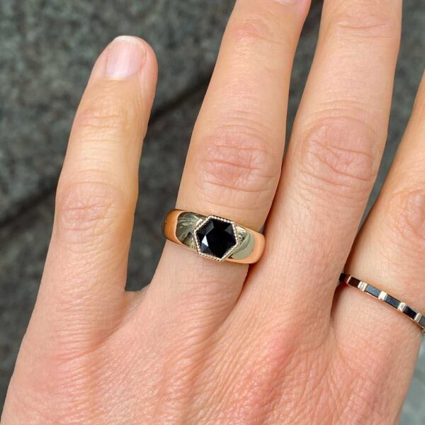 Sal-Bespoke-hexagon-sapphire-gold-engagement-ring-4-Lizunova-Fine-Jewels-jeweller-Sydney-NSW-Australia
