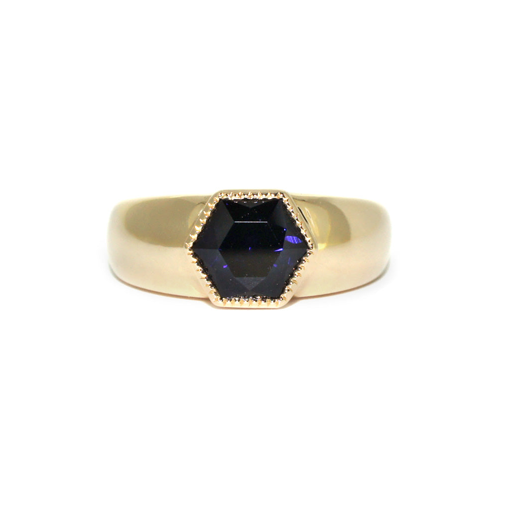 Sal-Bespoke-hexagon-sapphire-gold-engagement-ring-Lizunova-Fine-Jewels-jeweller-Sydney-NSW-Australia
