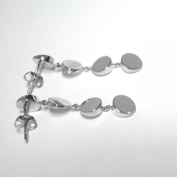White gold drop earrings with interconnected discs, by Sydney jeweller Lizunova Fine Jewels