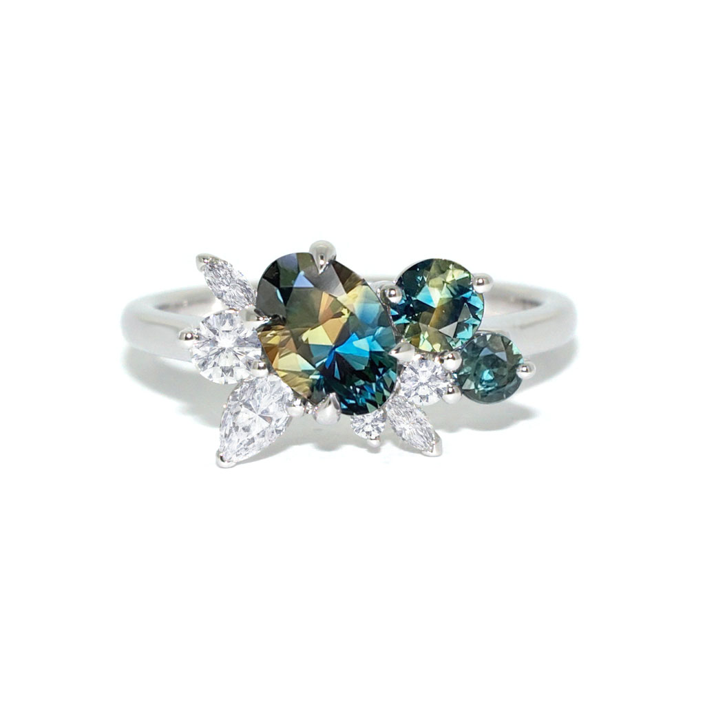 Bespoke-asymmetric-sapphire-sapphire-diamond-engagement-ring-Lizunova-Fine-Jewels-Sydney-jeweller-1