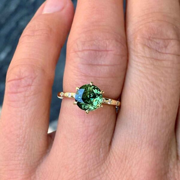 Australian parti teal sapphire bespoke engagement rings Sydney jeweller Lizunova Fine Jewels Sydney Australia SKU00154-1
