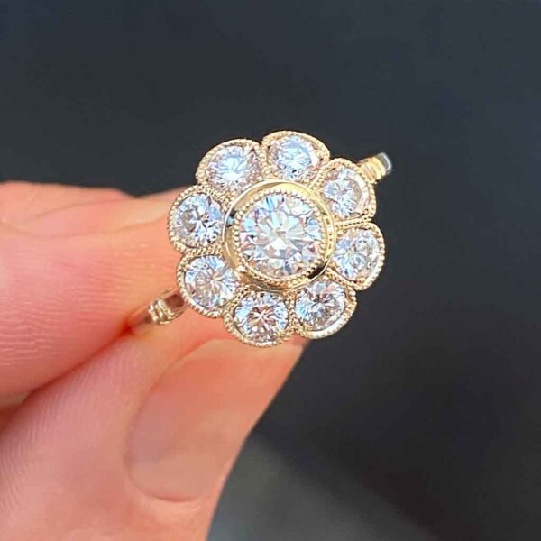Daisy-diamond-halo-gold-engagement-ring-Lizunova-Fine-Jewels-jeweller-Sydney-NSW-Australia