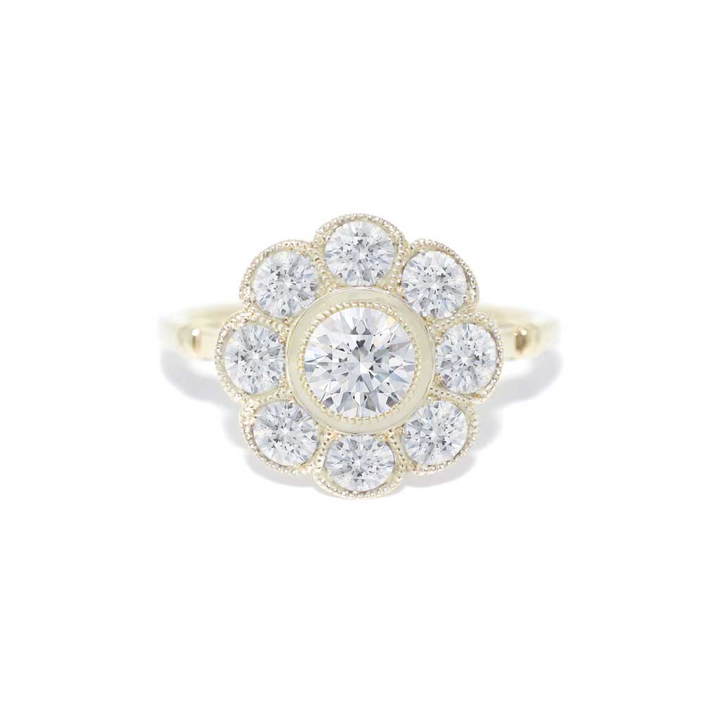 Daisy-diamond-halo-gold-engagement-ring-Lizunova-Fine-Jewels-jeweller-Sydney-NSW-Australia