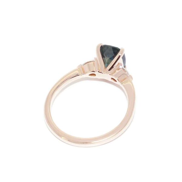 cushion-teal-sapphire-diamond-trilogy-rose-gold-engagement-ring-sydney-jeweller-lizunova-australia