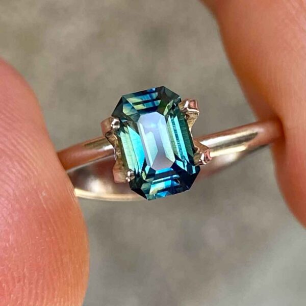 emerald-cut-unheated-teal-sapphire-custom-engagement-ring-Sydney-jeweller-Lizunova-Fine-Jewels