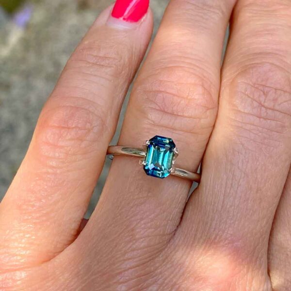 emerald-cut-unheated-teal-sapphire-custom-engagement-ring-Sydney-jeweller-Lizunova-Fine-Jewels