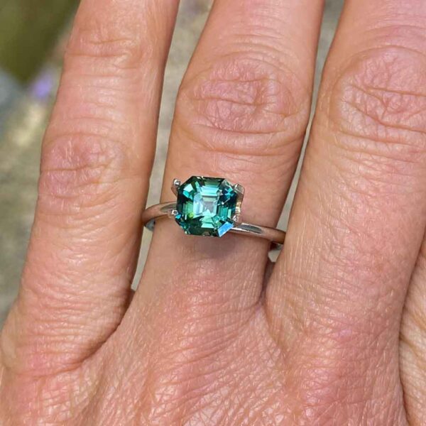 emerald-asscher-cut-teal-sapphire-custom-engagement-ring-Sydney-jeweller-Lizunova-Fine-Jewels